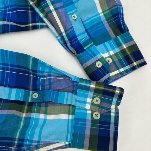 Alan Flusser Shirt Mens L Large Blue Plaid Button Down Long Sleeve Flip Cuff - Picture 8 of 11